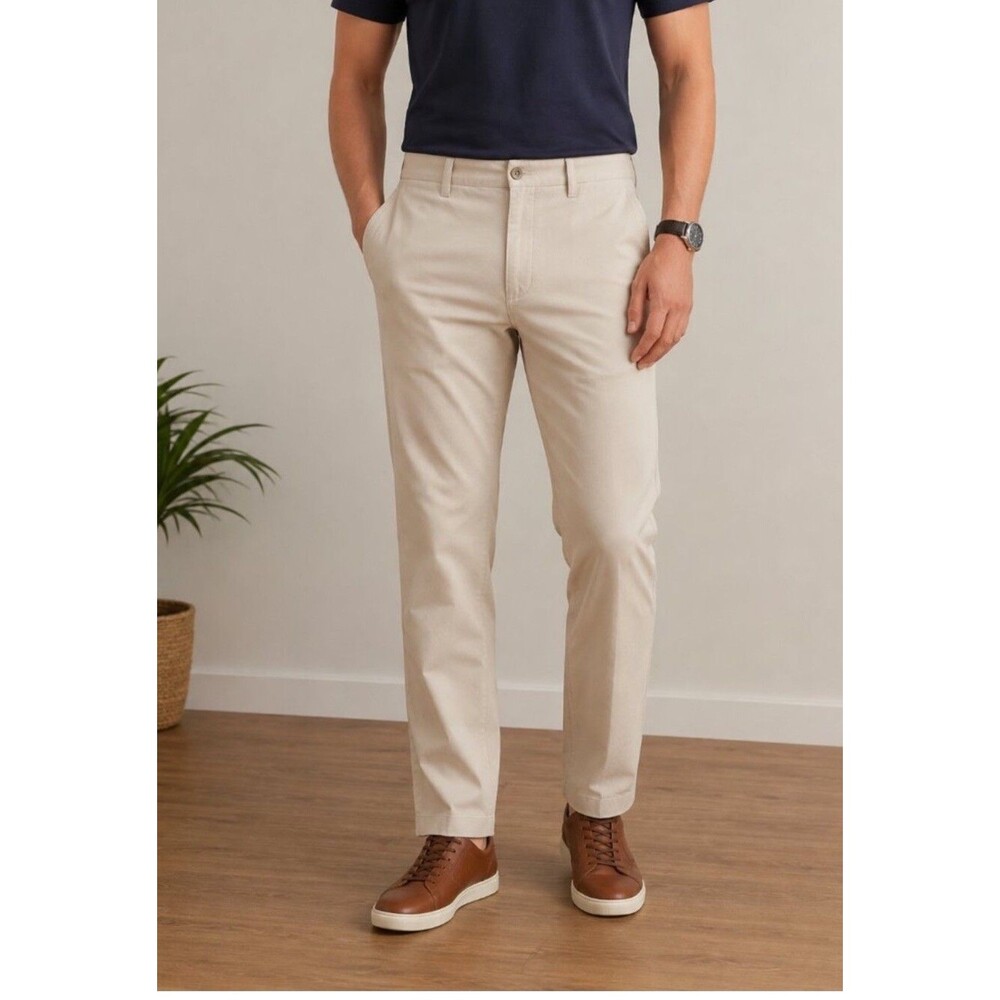 Perry Ellis Men's Khaki chino pants Stretch 34x34 Refined Twill Beige